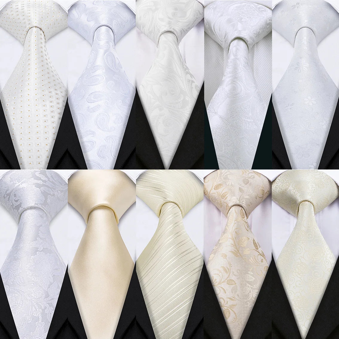 Collection of Silk White Men's Wedding Paisley Hanky Tie