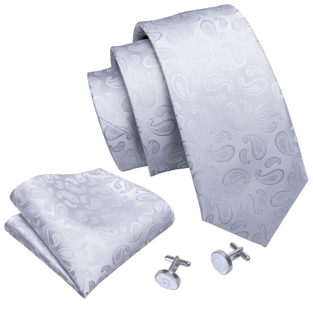 Silk White Men's Wedding Paisley Hanky Tie