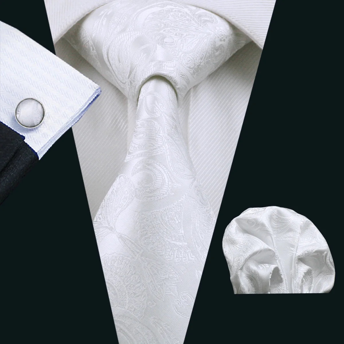 Silk White Men's Wedding Paisley Hanky Tie