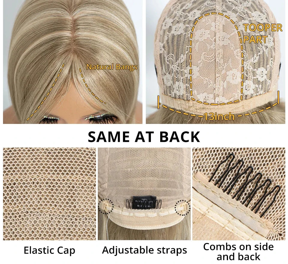 Cap Size Silky Straight Bob Synthetic Wigs with Bangs