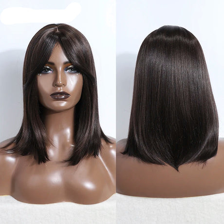 Silky Straight Synthetic Wig with Bangs black