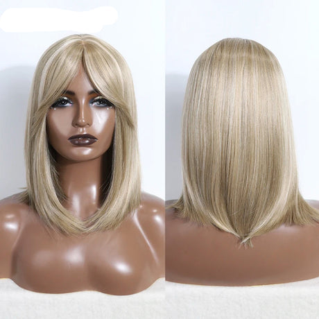 Silky Straight Synthetic Wig with Bangs white