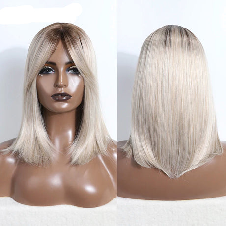 Silky Straight Synthetic Wig with Bangs white