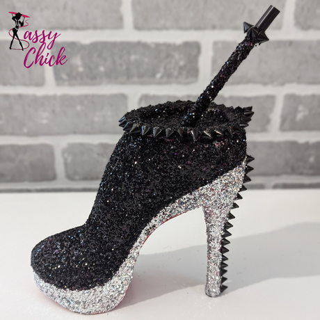 Silver Black Stiletto Heel Tumbler Cup Sassy Chick Logo
