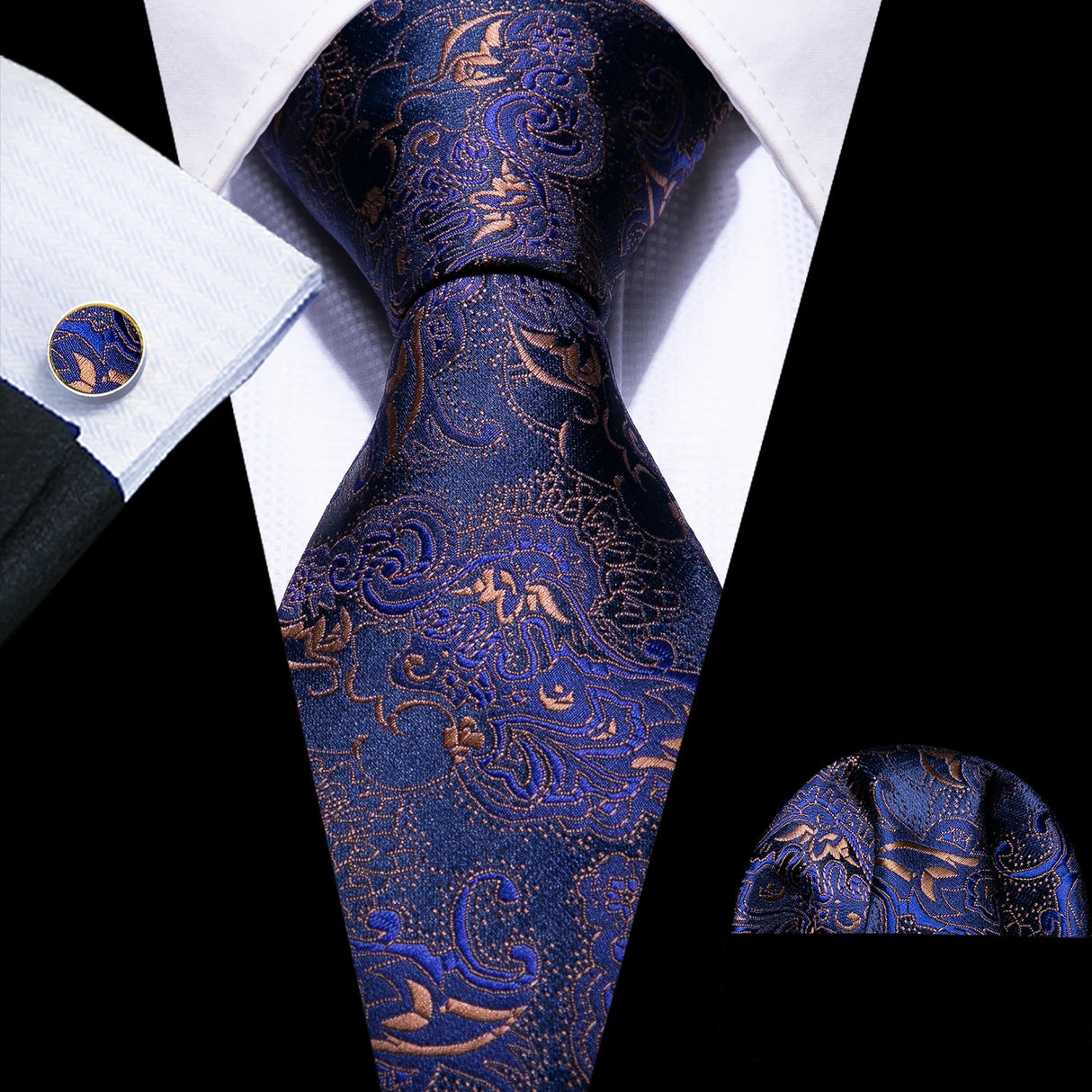 Sky Blue Hanky Cufflinks Set Jacquard Cyan Teal