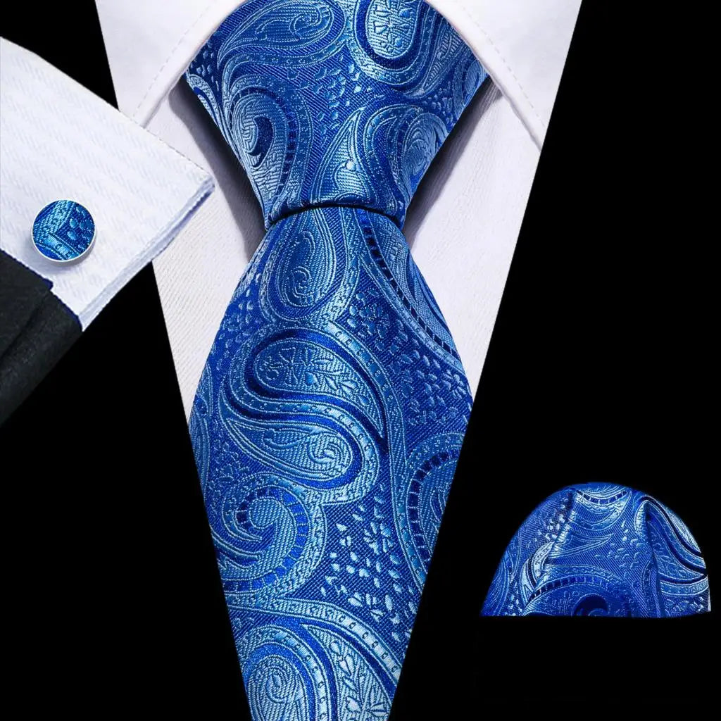 Sky Blue Hanky Cufflinks Set Jacquard Cyan Teal