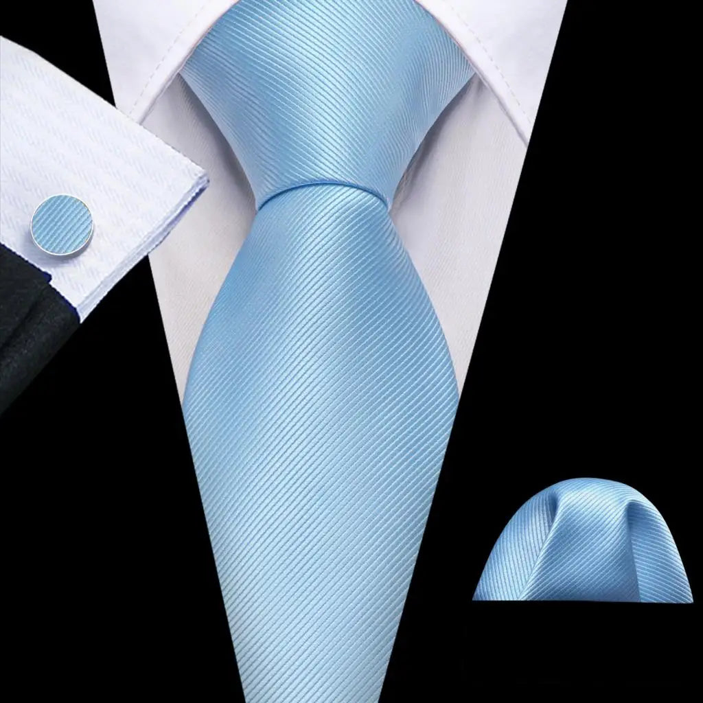 Sky Blue Hanky Cufflinks Set Jacquard Cyan Teal