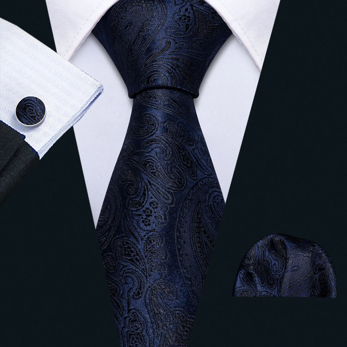 Sky Blue Hanky Cufflinks Set Jacquard Cyan Teal