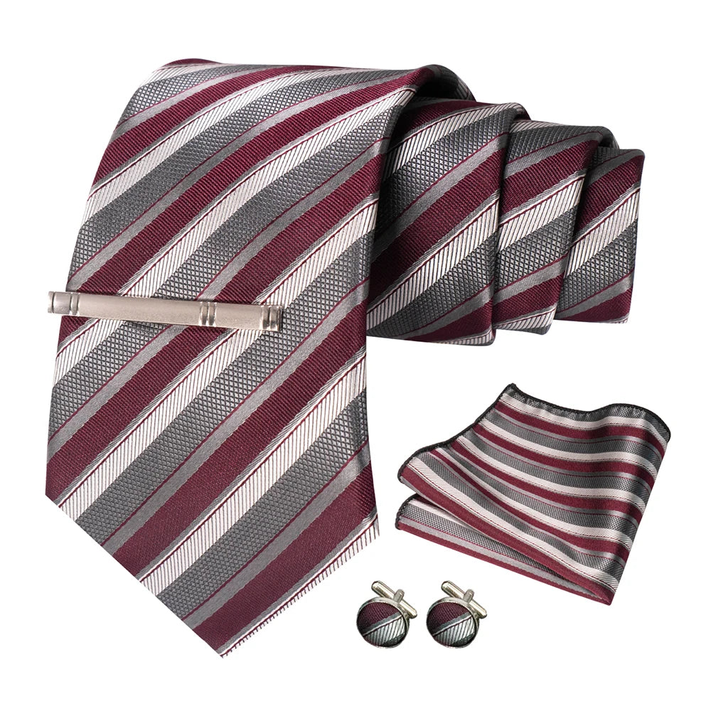 Sliver White Gray Hanky Cufflinks Tie clip Set 8cm Silk Neckties