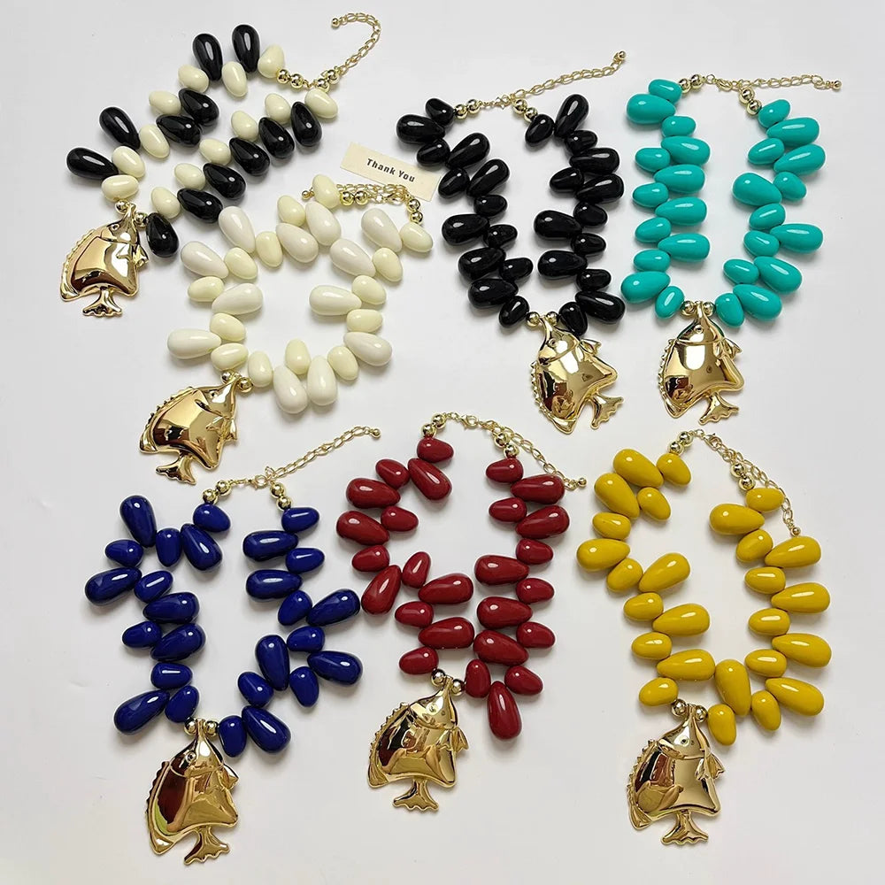 Collection of Small Fish Pendant Beaded Necklace