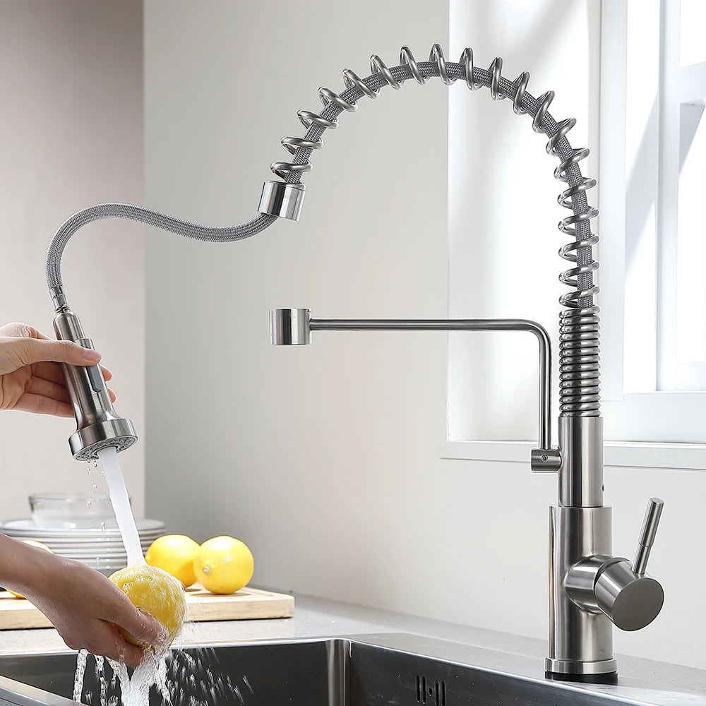 Smart touch sensor kitchen faucet with 360-degree rotation and single handle mixer