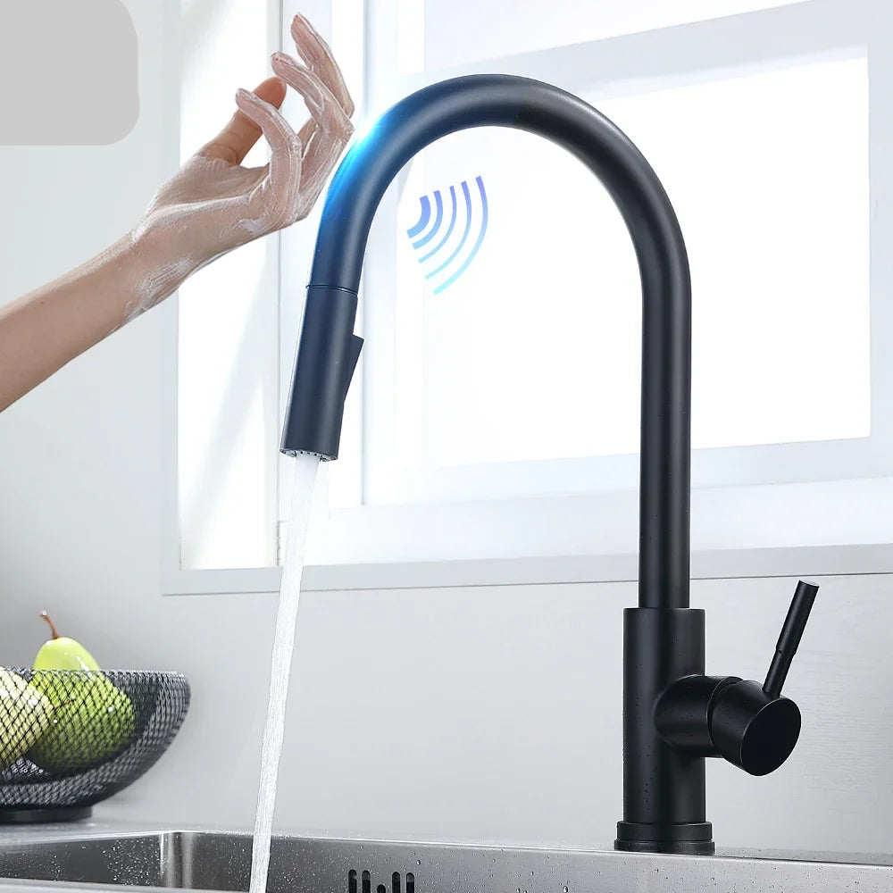 Smart touch sensor kitchen faucet with 360-degree rotation and single handle mixer