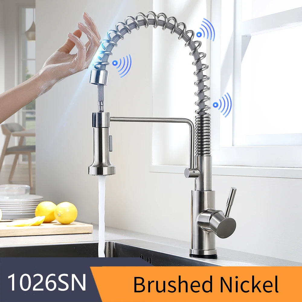 Smart touch sensor kitchen faucet with 360-degree rotation and single handle mixer