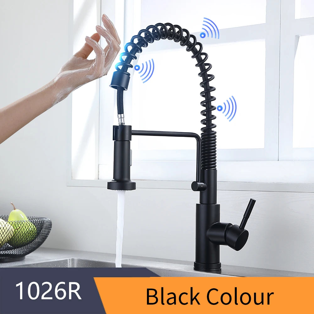 Smart touch sensor kitchen faucet with 360-degree rotation and single handle mixer