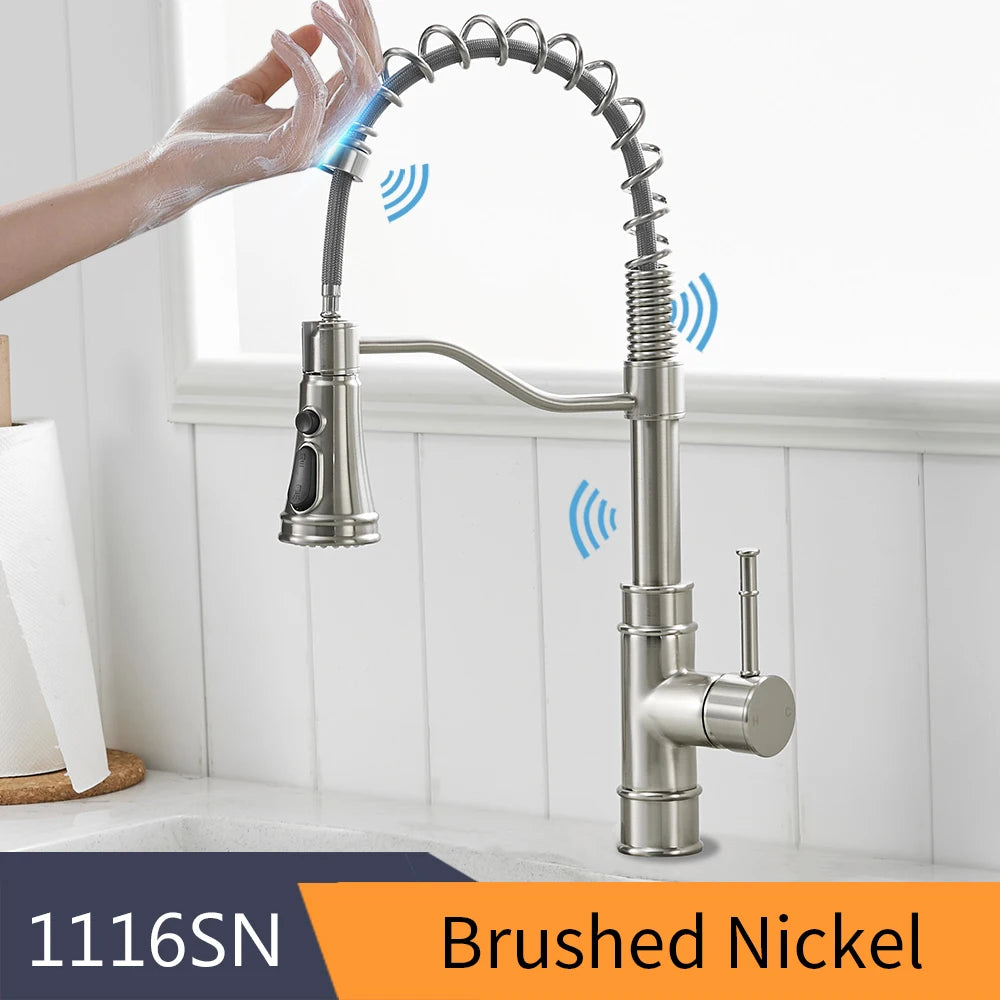 Smart touch sensor kitchen faucet with 360-degree rotation and single handle mixer