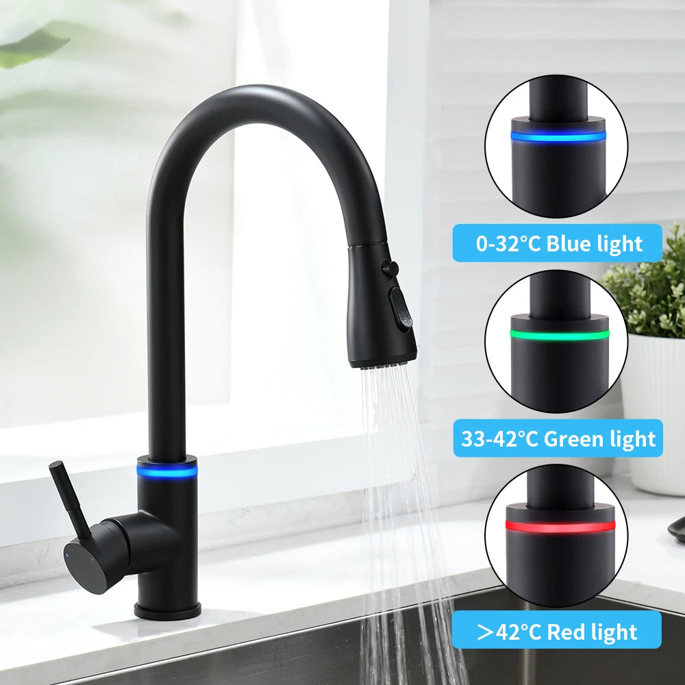 Smart touch sensor kitchen faucet with 360-degree rotation and single handle mixer