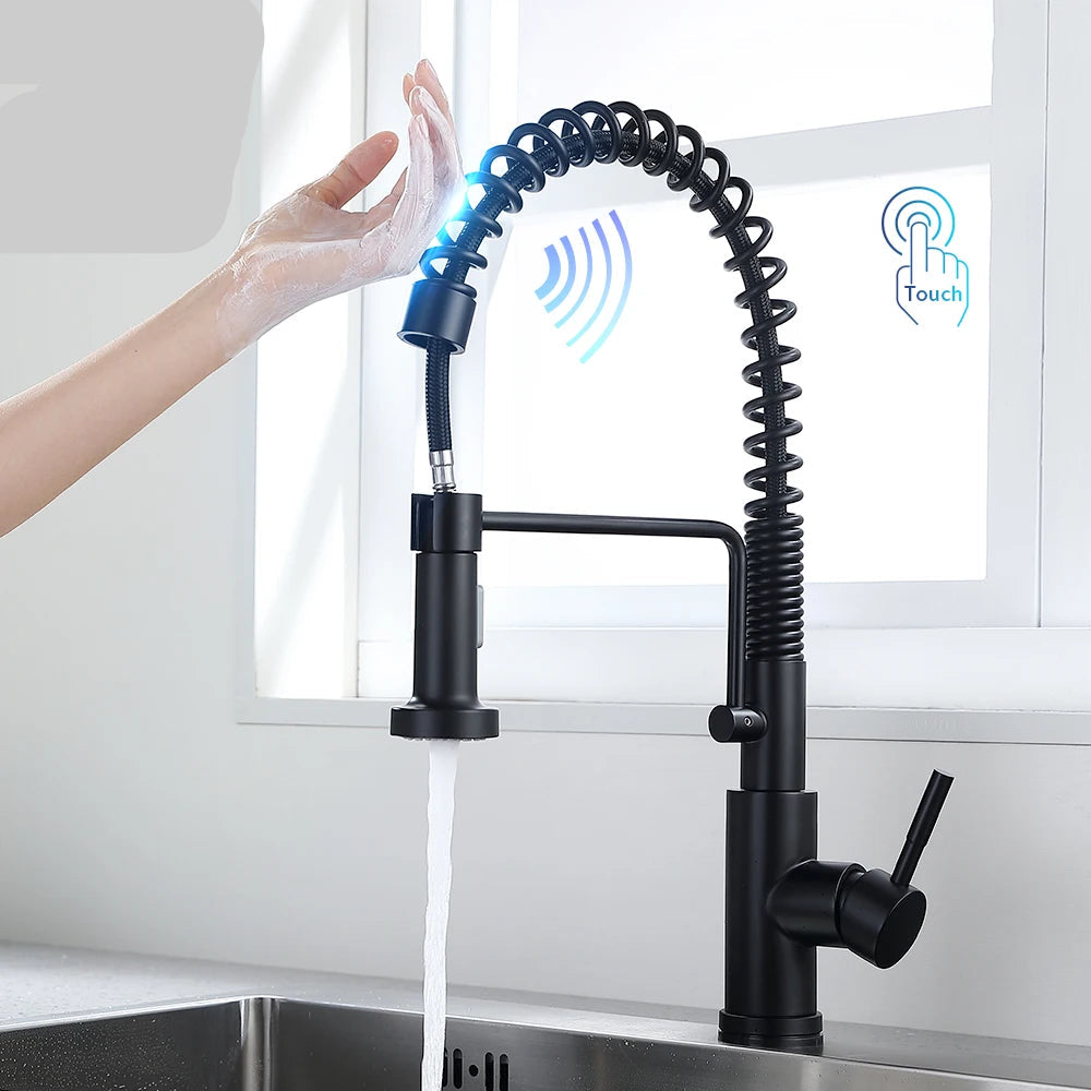 Smart touch sensor kitchen faucet with 360-degree rotation and single handle mixer