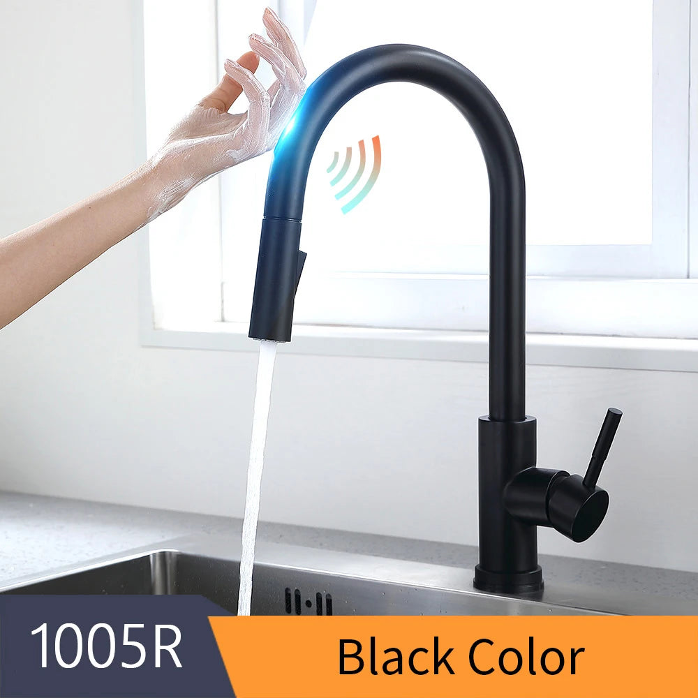 Smart touch sensor kitchen faucet with 360-degree rotation and single handle mixer