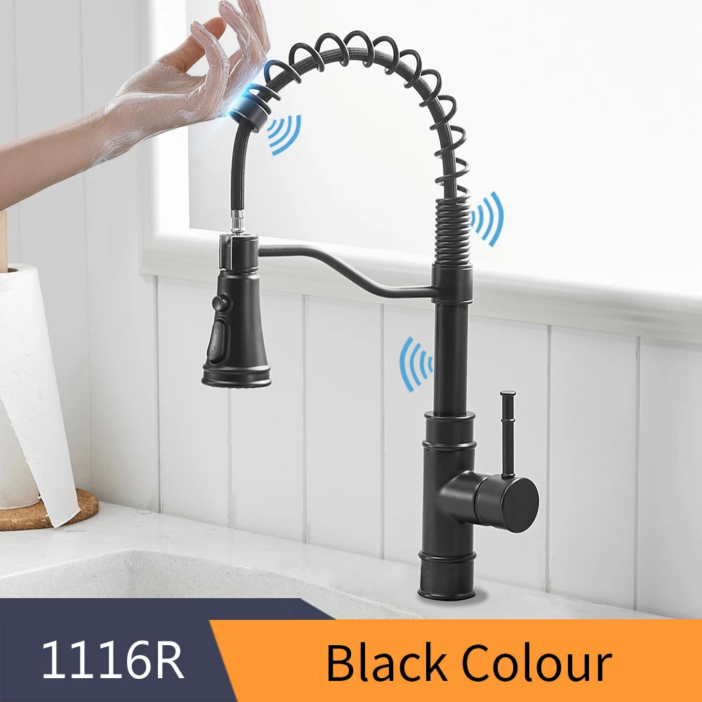 Smart touch sensor kitchen faucet with 360-degree rotation and single handle mixer