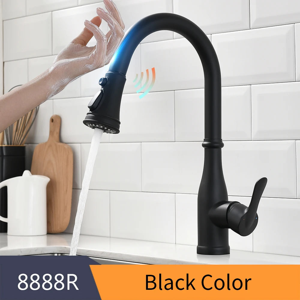 Smart touch sensor kitchen faucet with 360-degree rotation and single handle mixer