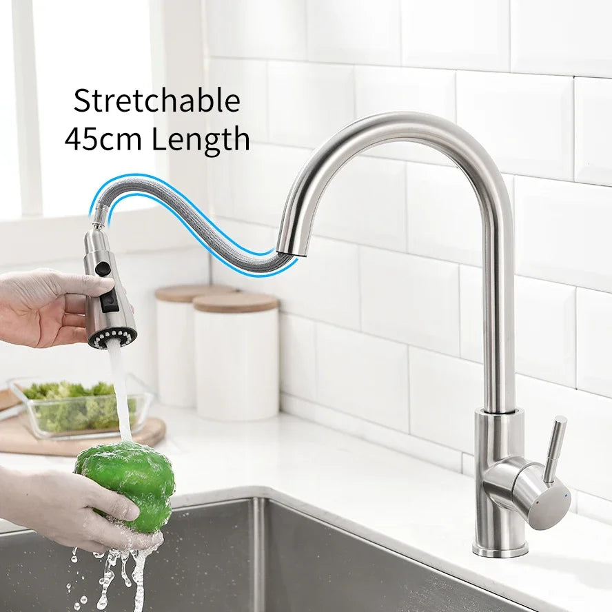 Smart touch sensor kitchen faucet with 360-degree rotation and single handle mixer