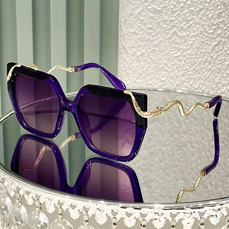 Purple Snake-Shaped Metal Arms Oversized Round Fashion Glasses