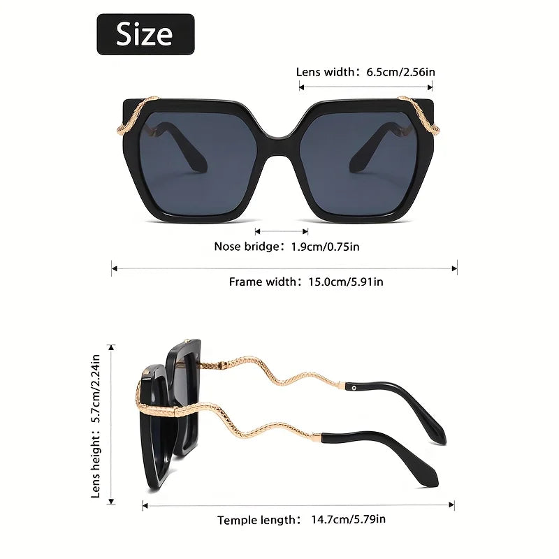 Size of Snake-Shaped Metal Arms Oversized Round Fashion Glasses