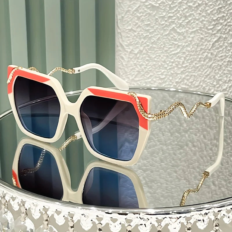 Snake-Shaped Metal Arms Oversized Round Fashion Glasses