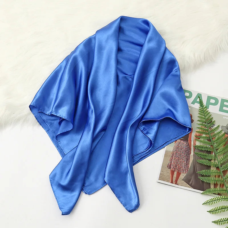 Blue Solid Colors Silk Satin Headband Scarves