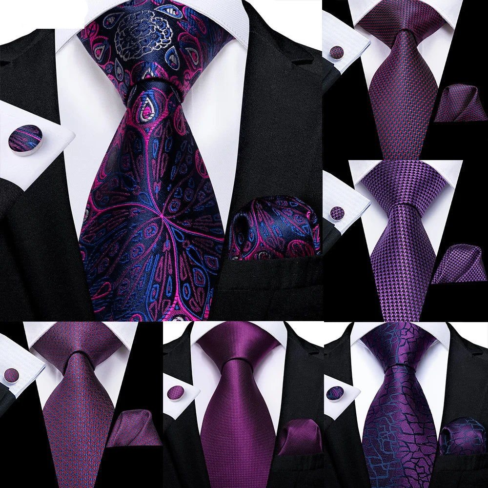 Collection Solid Paisley Silk Purple Wedding Tie