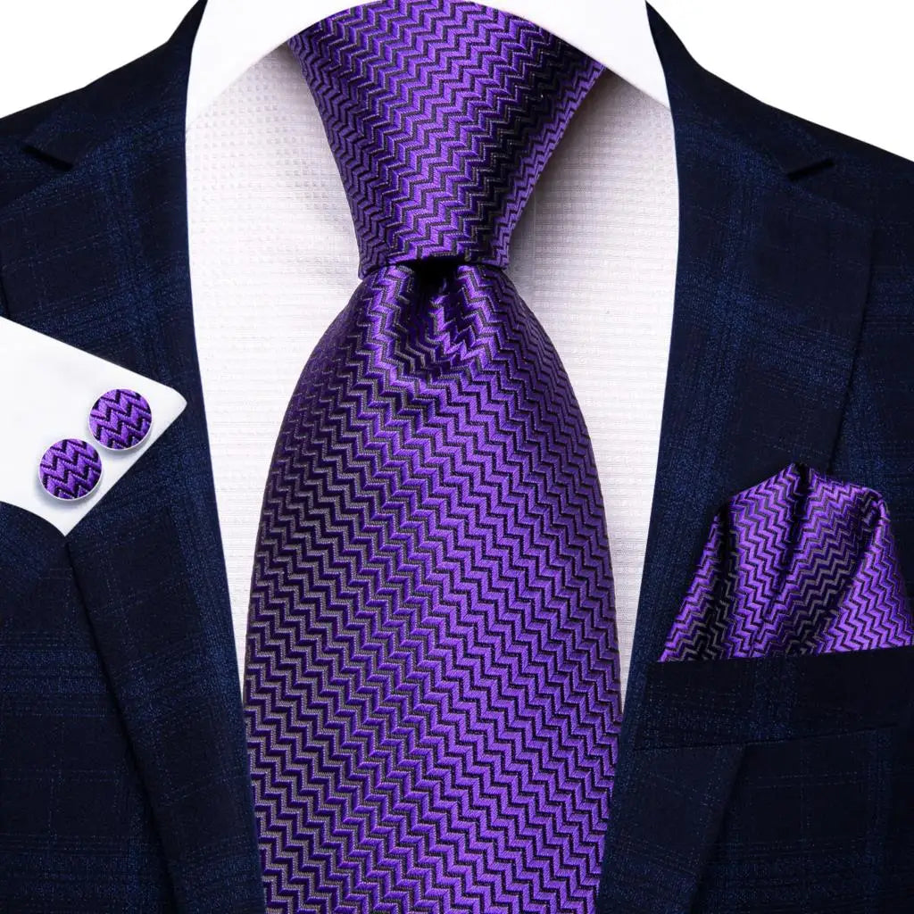 Solid Paisley Silk Purple Wedding Tie