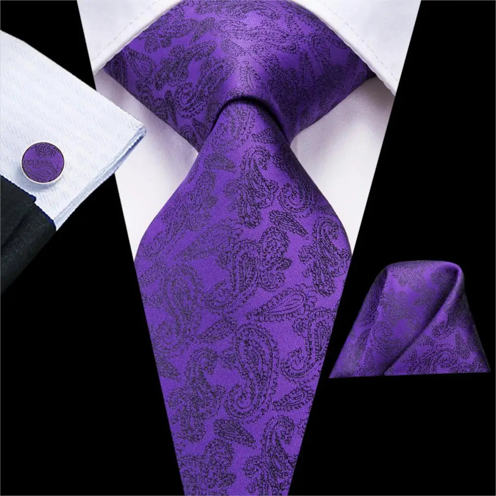 Solid Paisley Silk Purple Wedding Tie