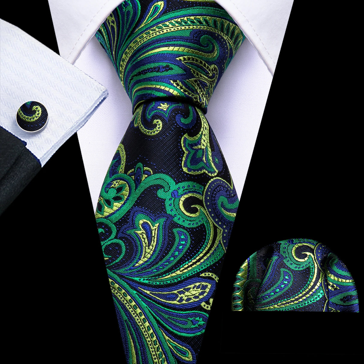 Green Gold Solid Paisley Silk Tie