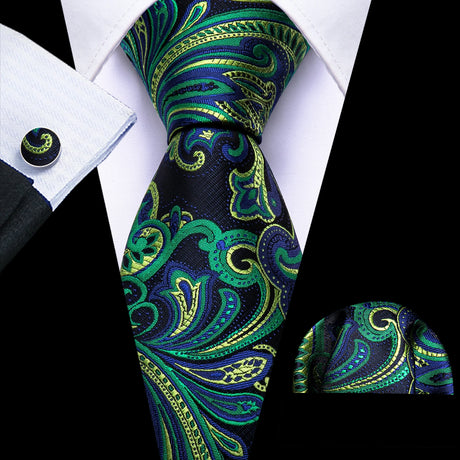 Green Gold Solid Paisley Silk Tie