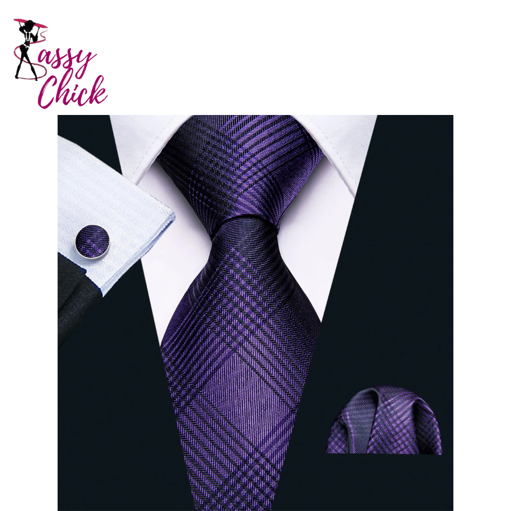 Solid Paisley Striped Silk Men Tie Set Purple Tie Sassy Chick Logo