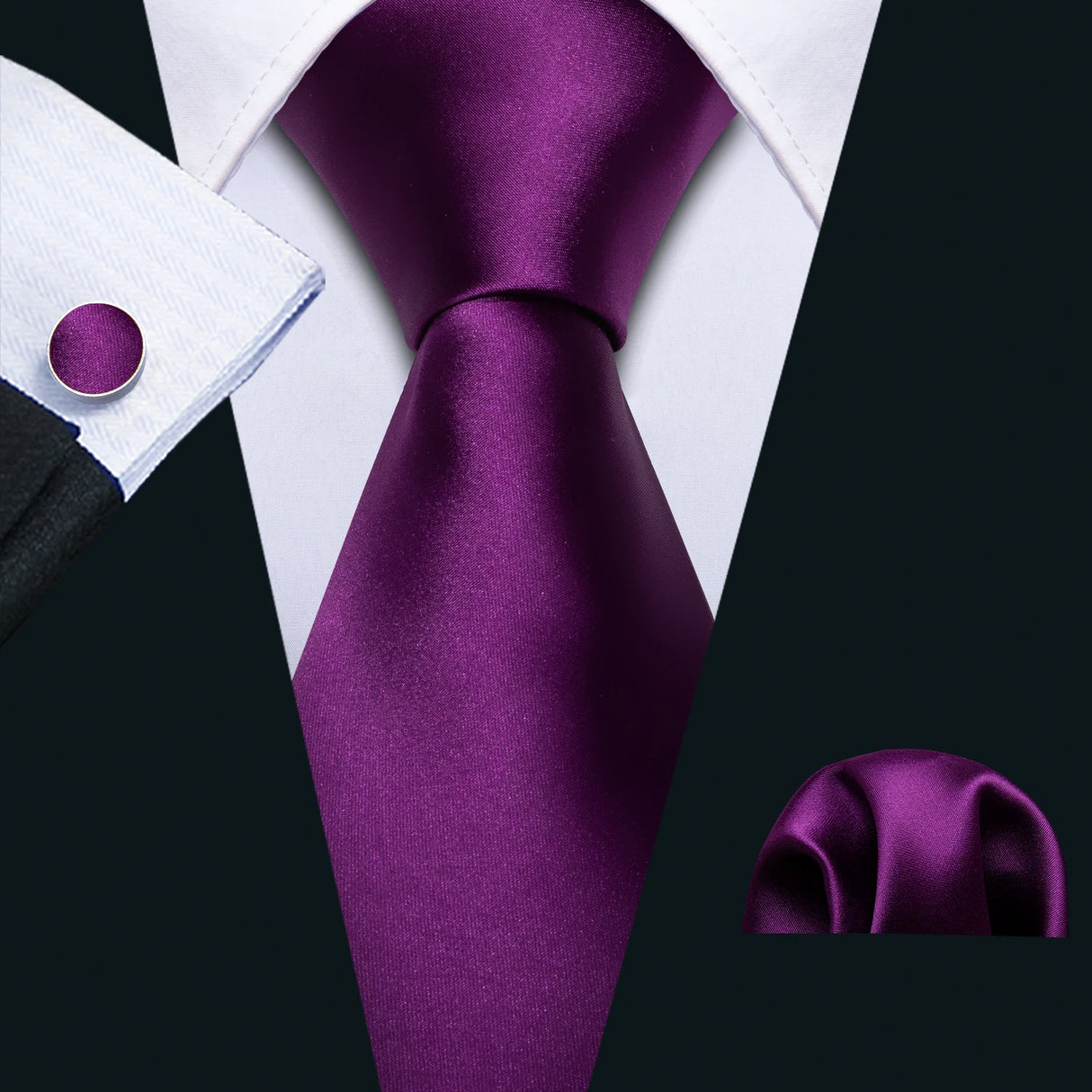 Solid Paisley Striped Silk Men Tie Set Purple Tie