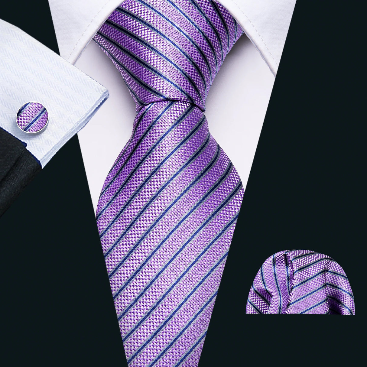 Solid Paisley Striped Silk Men Tie Set Purple Tie