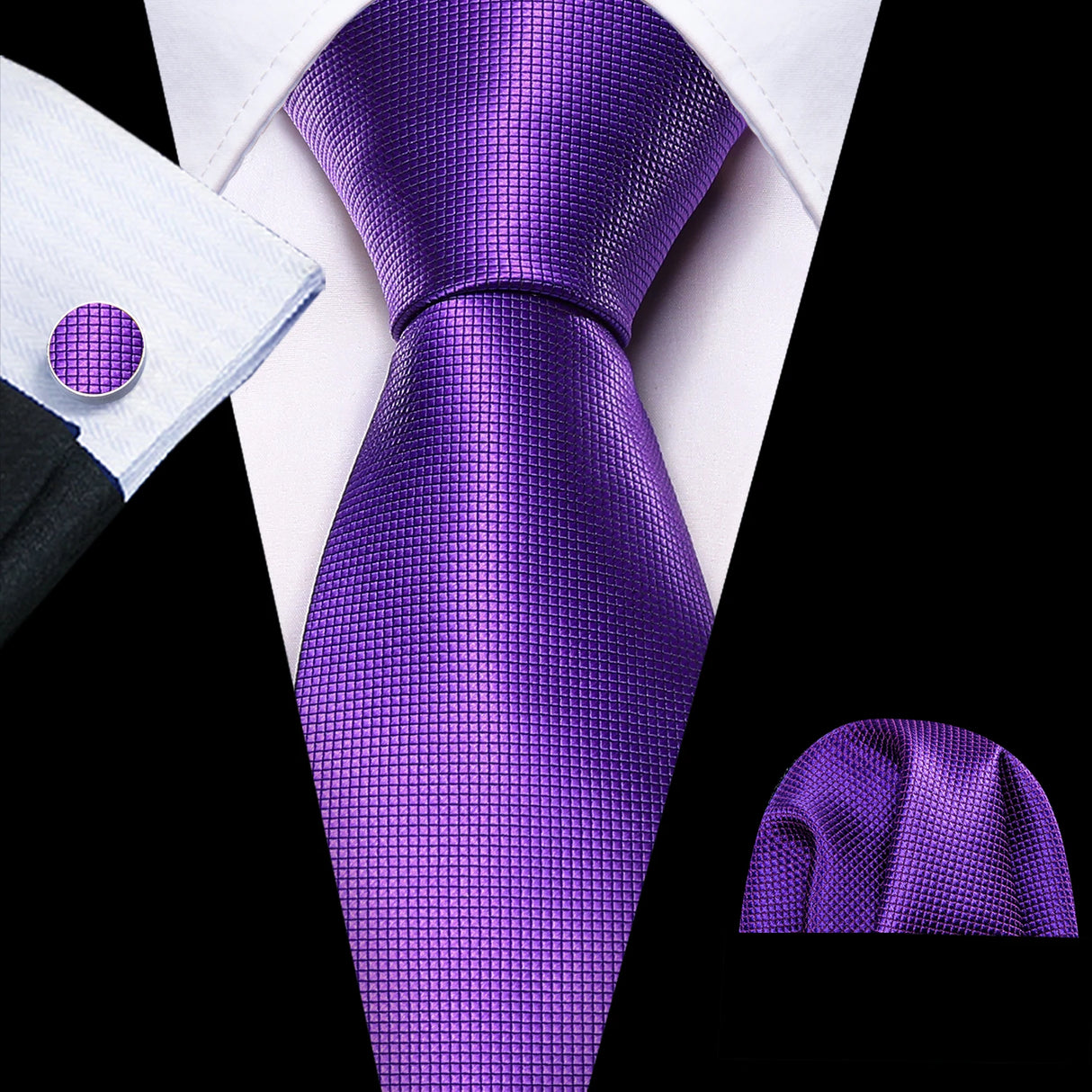 Solid Paisley Striped Silk Men Tie Set Purple Tie