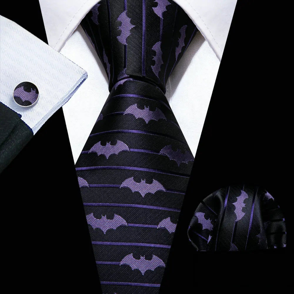 Solid Paisley Striped Silk Men Tie Set Purple Tie