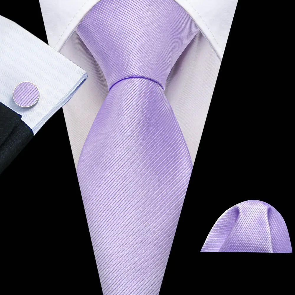 Solid Paisley Striped Silk Men Tie Set Purple Tie