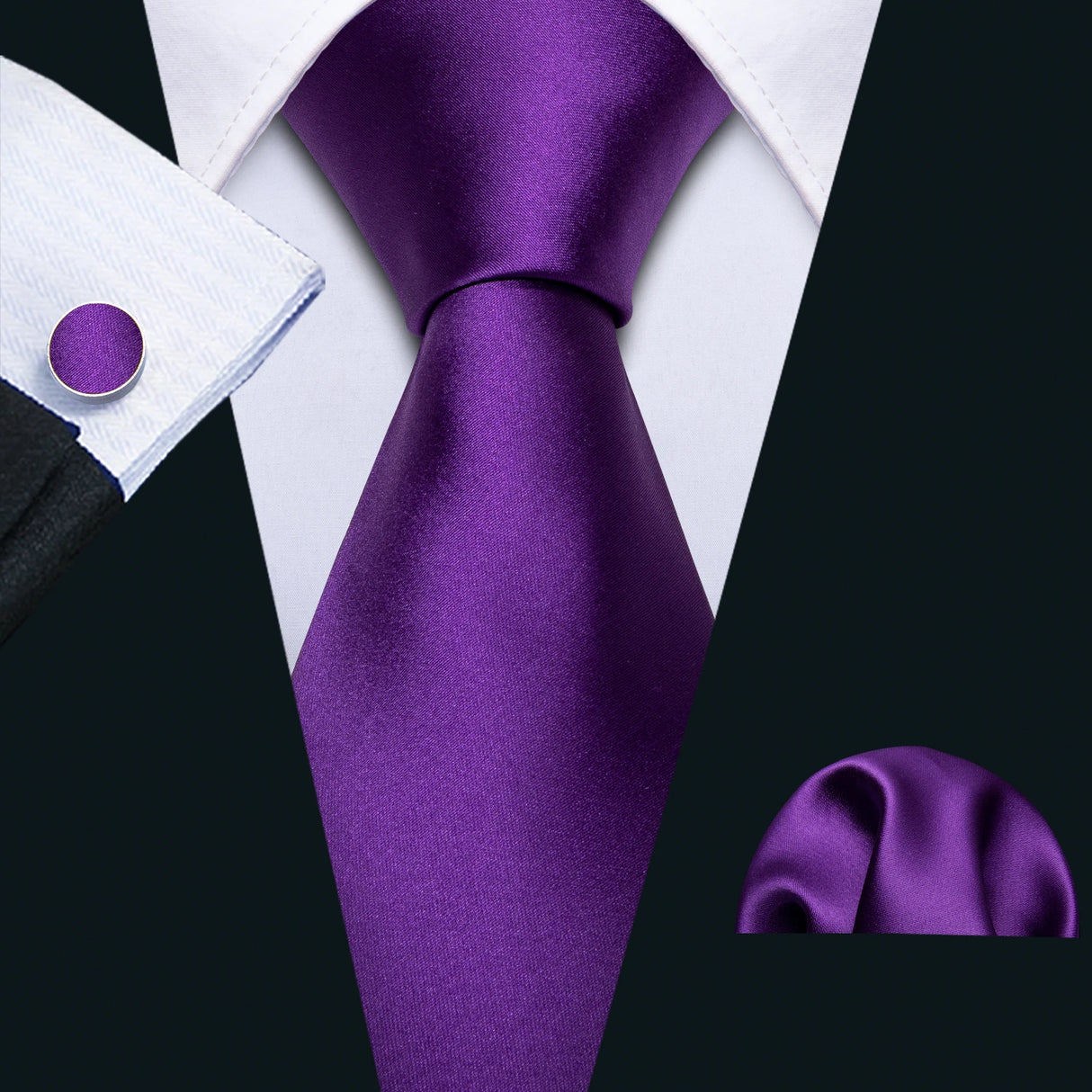 Solid Paisley Striped Silk Men Tie Set Purple Tie
