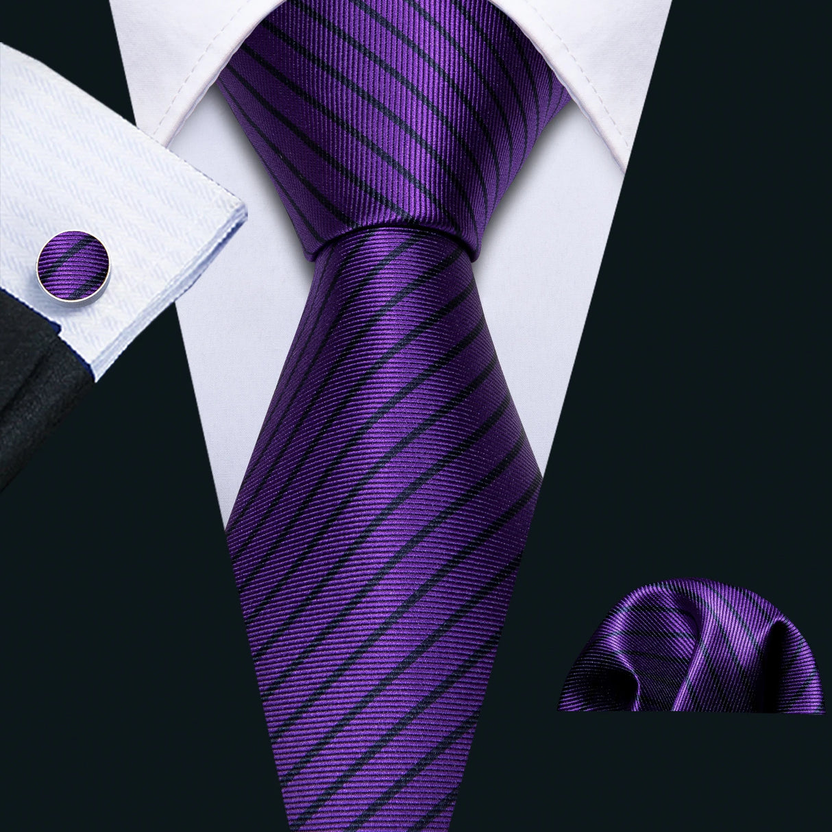 Solid Paisley Striped Silk Men Tie Set Purple Tie