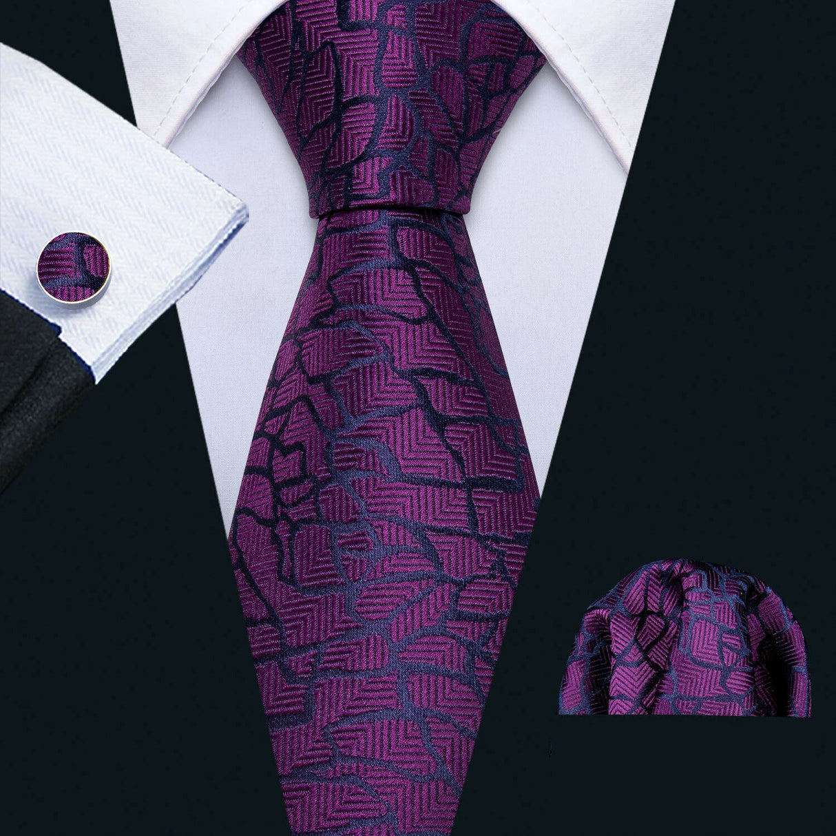Solid Paisley Striped Silk Men Tie Set Purple Tie