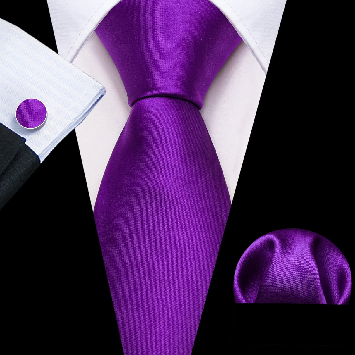 Solid Paisley Striped Silk Men Tie Set Purple Tie