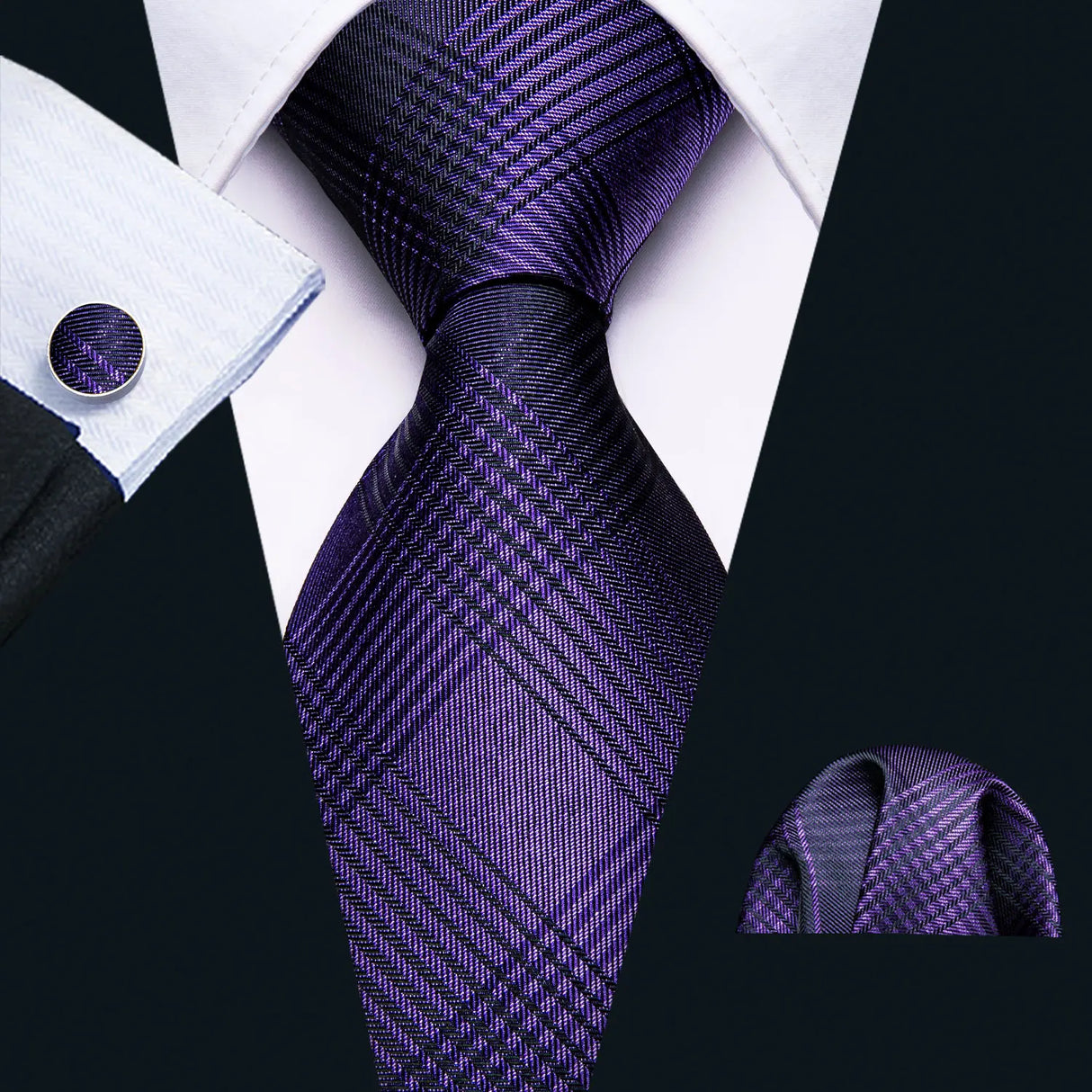 Solid Paisley Striped Silk Men Tie Set Purple Tie