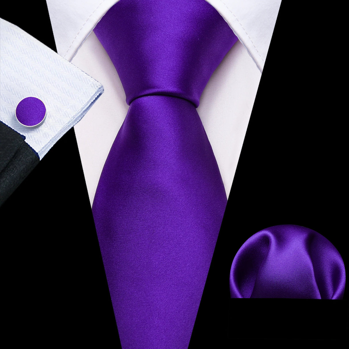 Solid Paisley Striped Silk Men Tie Set Purple Tie
