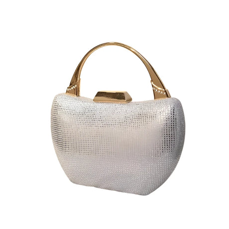 Silver Sparkly Rhinestone Sequin Handle Handbag