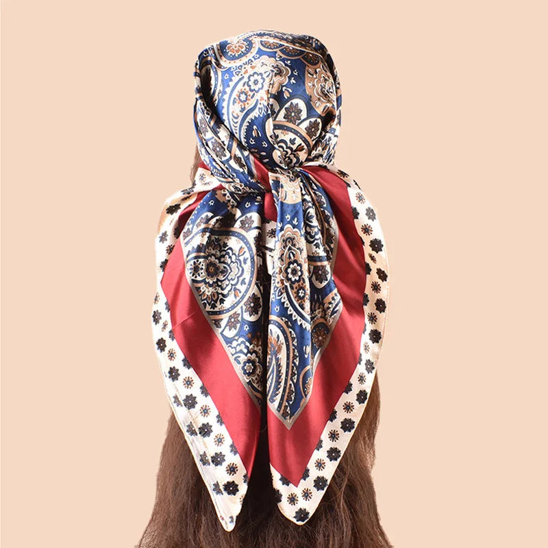 Red Spring Print 90cm Silk Twill Square Scarf