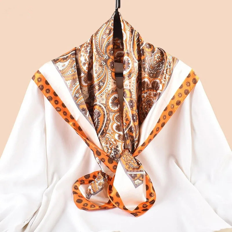 Orange Spring Print 90cm Silk Twill Square Scarf