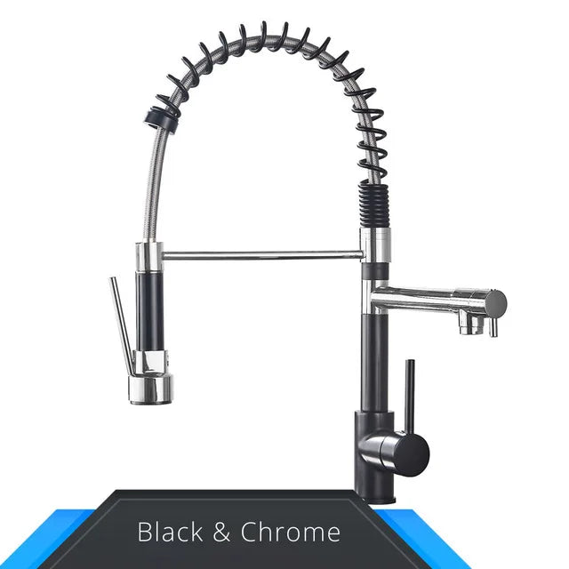 Black and rose gold spring pull down kitchen faucet with dual spouts - Black & Chrome